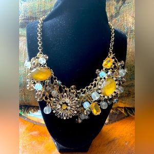 Gold Tone  Lemon Sunburst Statement Necklace